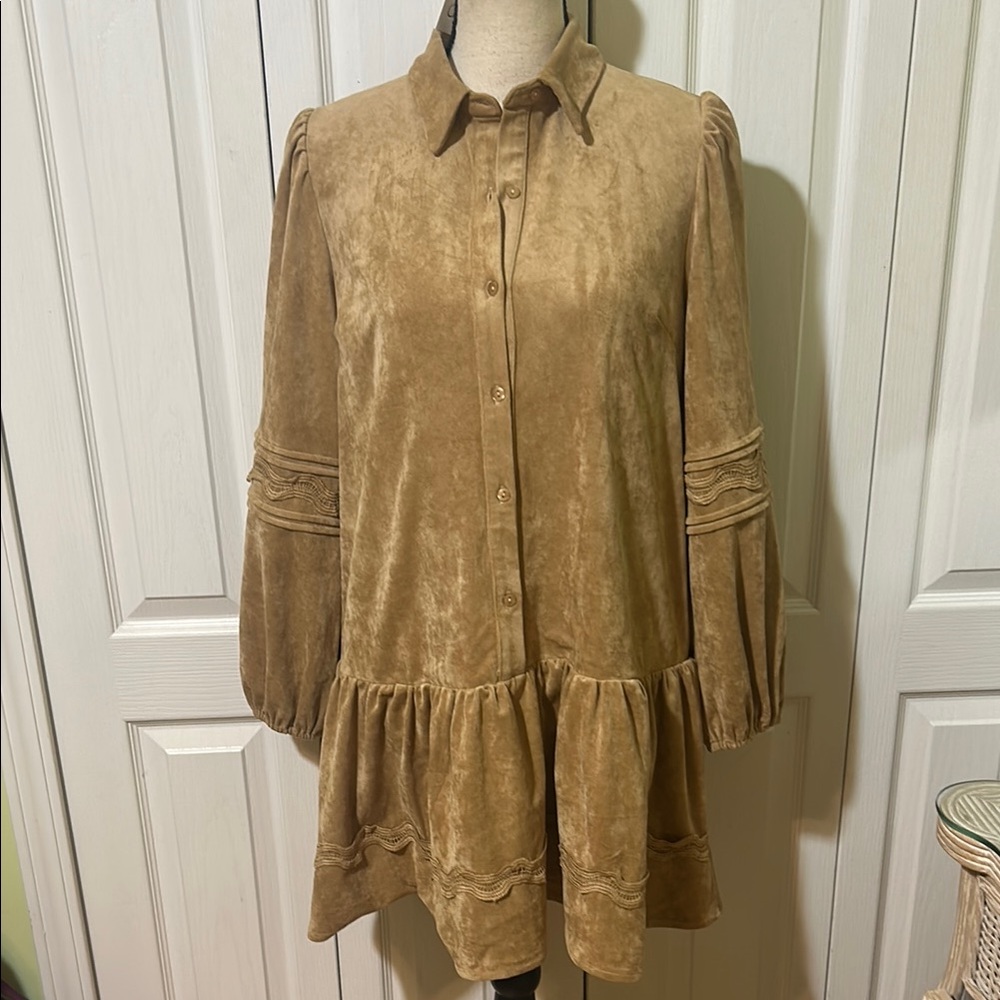Able Wavy Detail Faux Suede Babydoll Dress